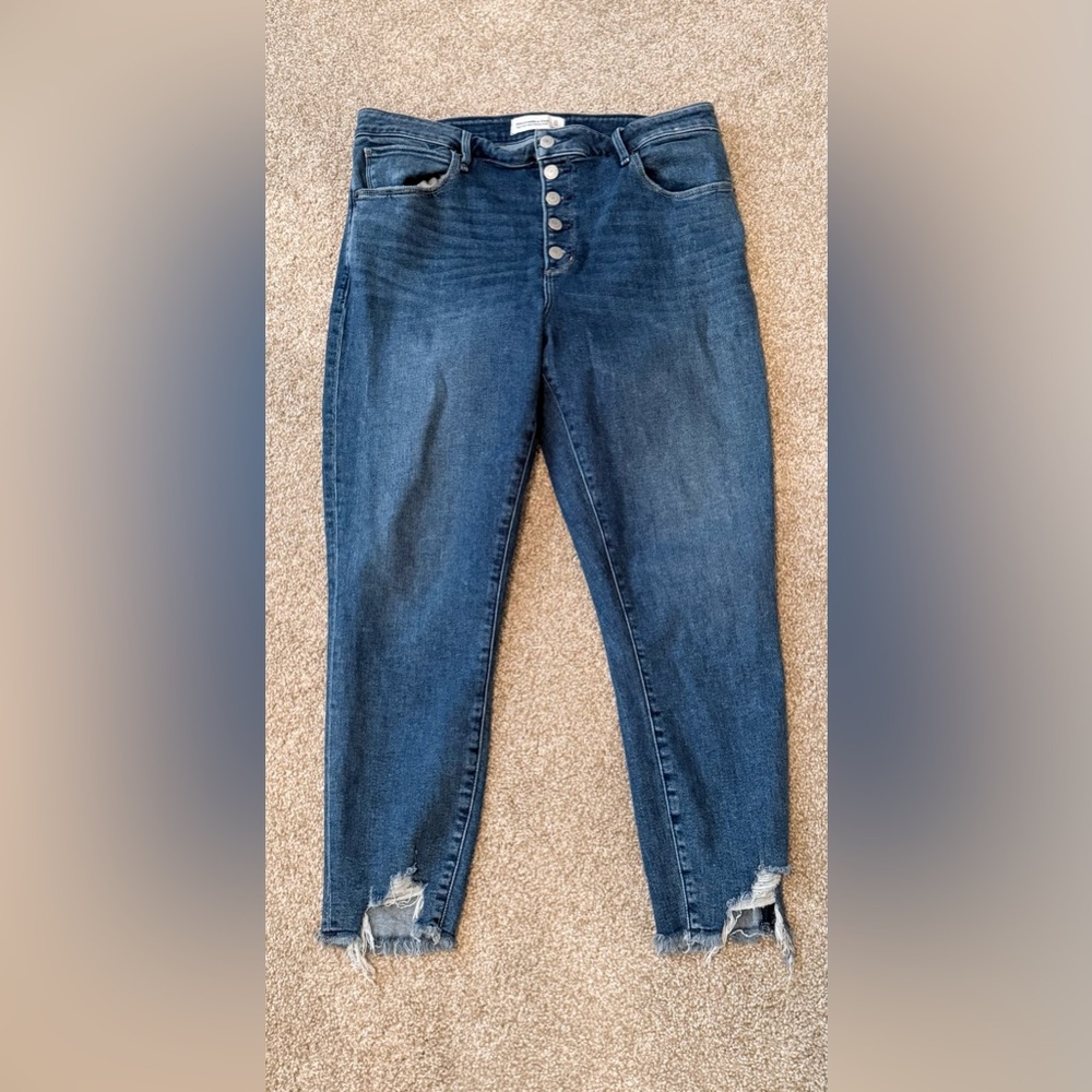 Abercrombie & Fitch Dark Blue Skinny Jeans with Frayed Hem